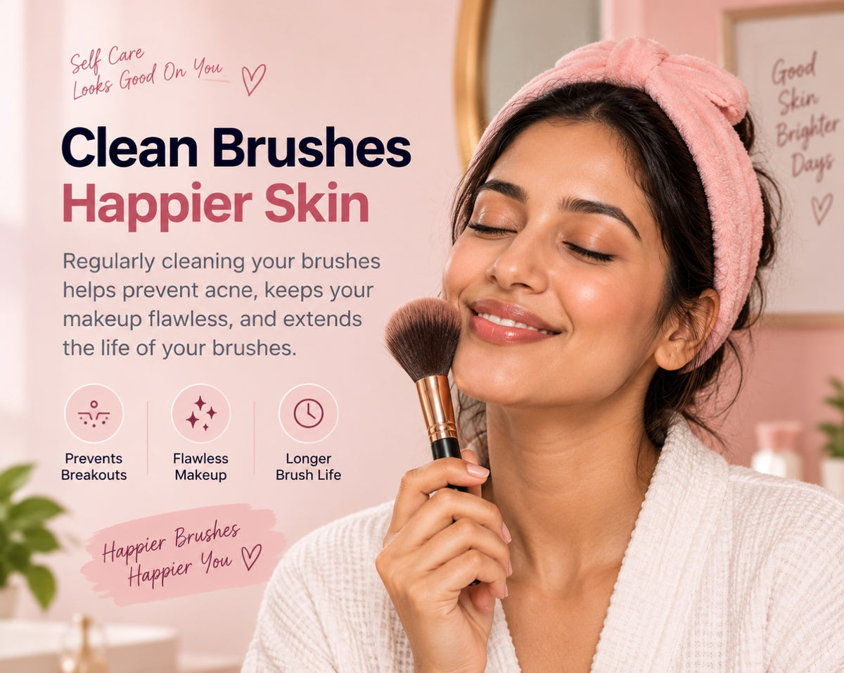 Clean Brushes, Happier Skin. Regularly cleaning your brushes helps prevent acne, keeps your makeup flawless, and extends the life of your brushes. Prevents breakouts, flawless makeup, longer brush life.